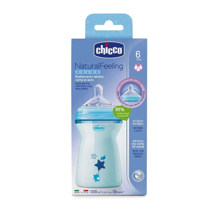 شیشه شیر نچرال 330 میل 6+ ماه پسرانه چیکو Chicco