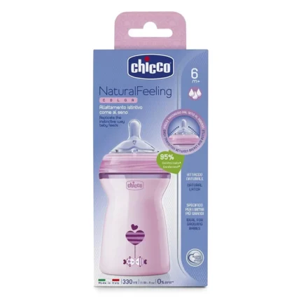 شیشه شیر نچرال 330 میل 6+ ماه دخترانه چیکو Chicco