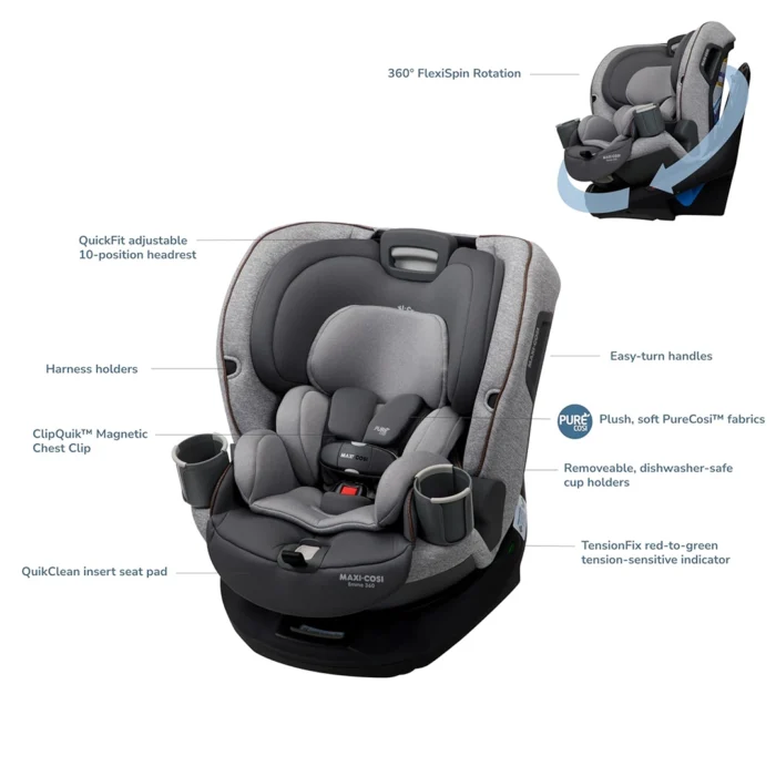 صندلی ماشین چرخشی طوسی مدل Emme 360 مکسی کوزی Maxi Cosi